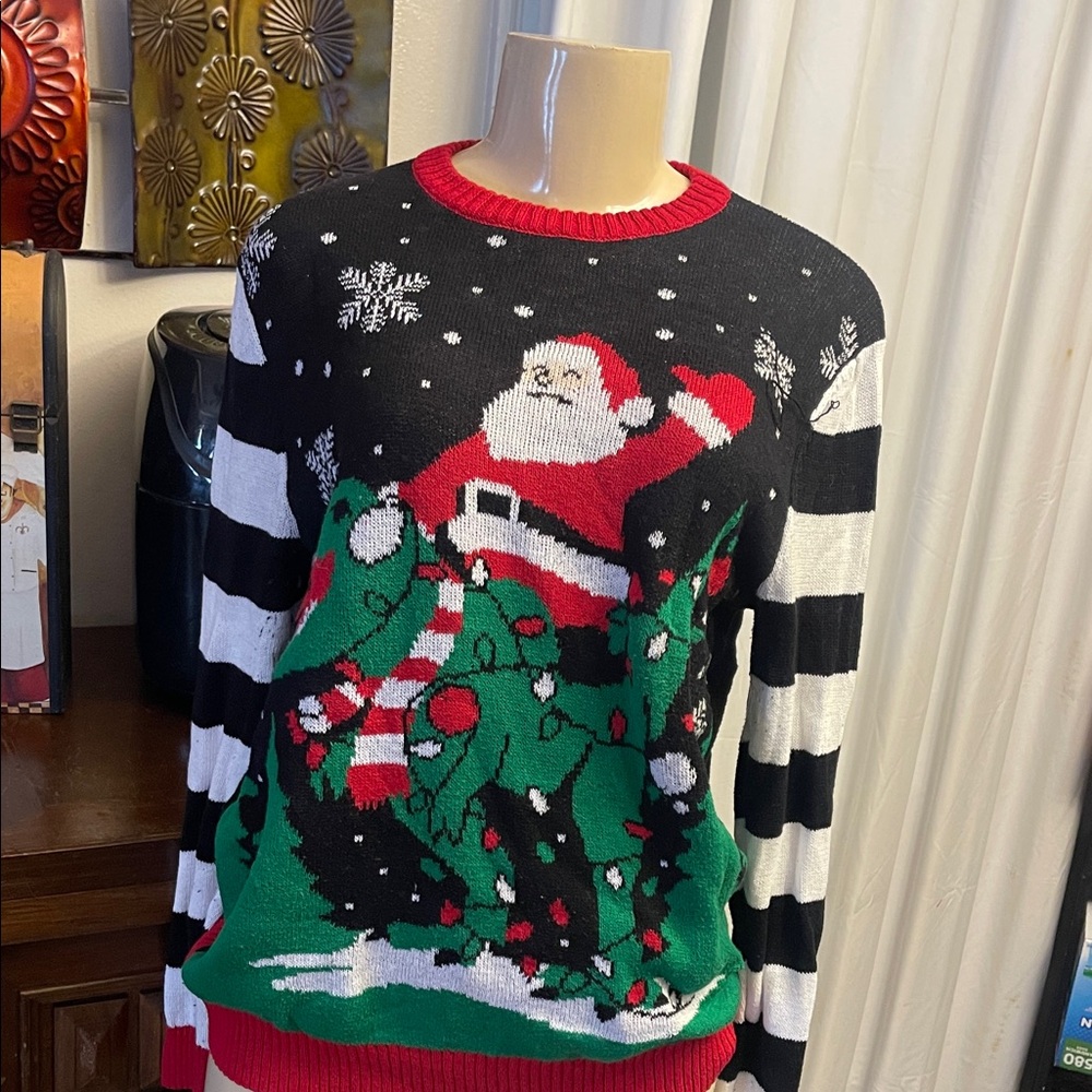 Men's Black & White Holiday Santa Knit Sweater - Unbranded